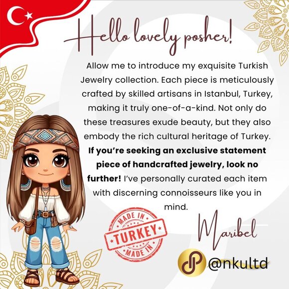 🆕Turkish 18K Gold Plated Artisan Set w/ Turquoise Gemstone 🌟Adjustable Fit - Picture 5 of 9